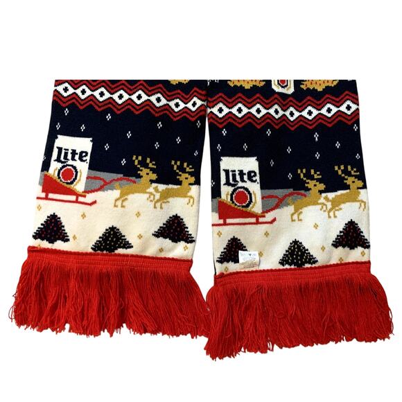 Miller Light Beer Scarf Winter Blue Red Knit Christmas Reindeer Holiday Sherpa - Picture 7 of 9